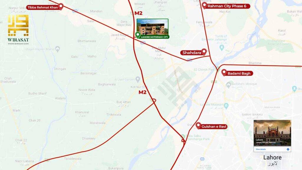 Lahore motorway city location map