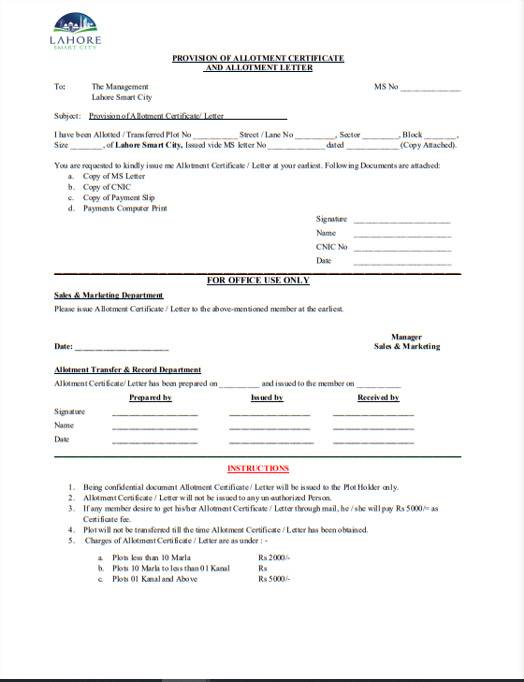 LSC Allotment Certificate