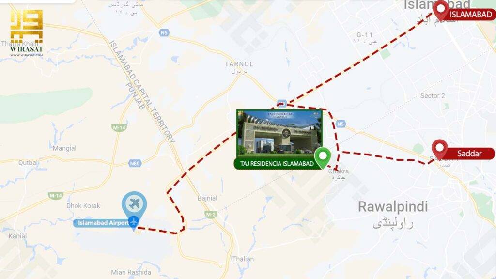 Taj Residencia Islamabad Map showing its placement and surrounding places 