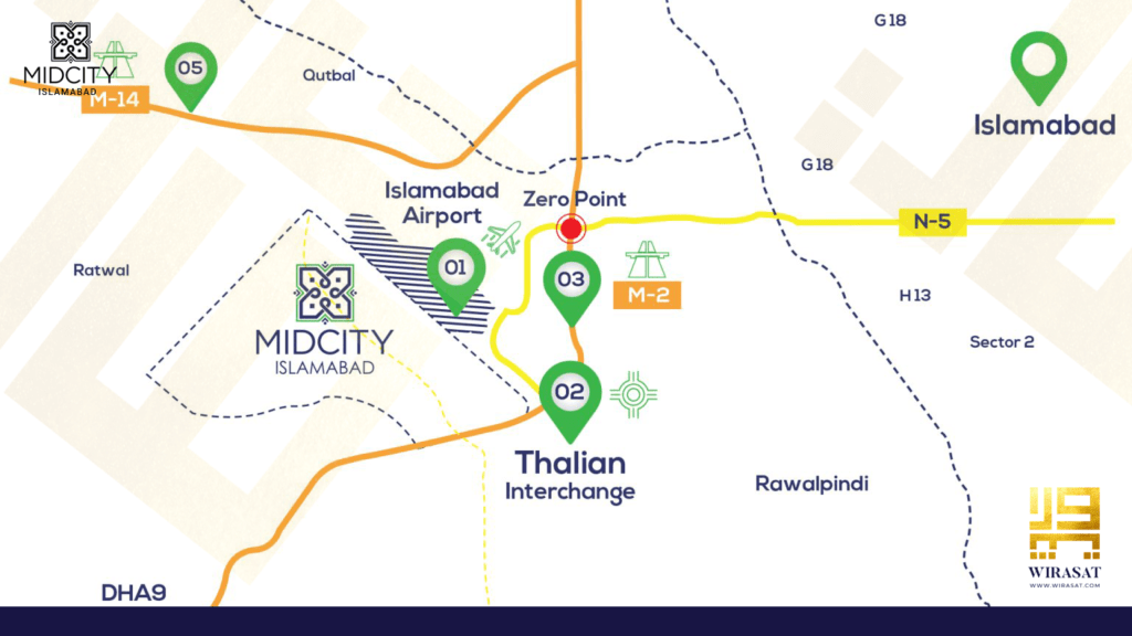 The Mid City Islamabad Location Map showing its nearby places