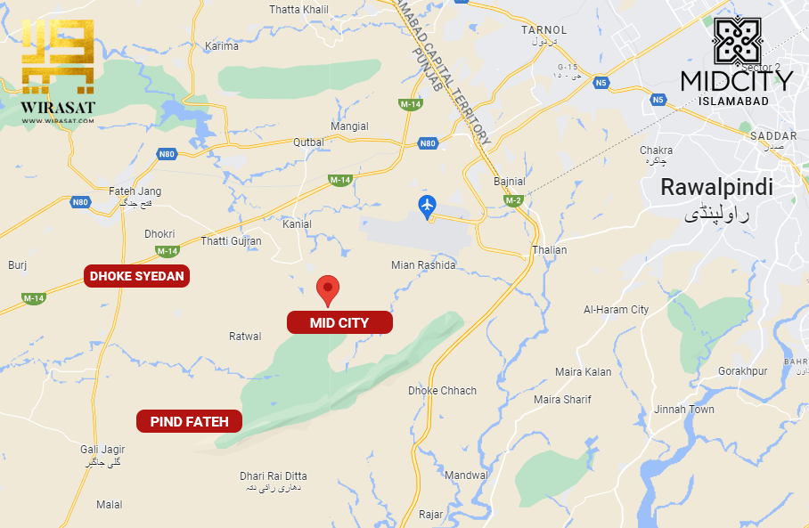 The Mid City Islamabad Location, located near Thalian Interchange