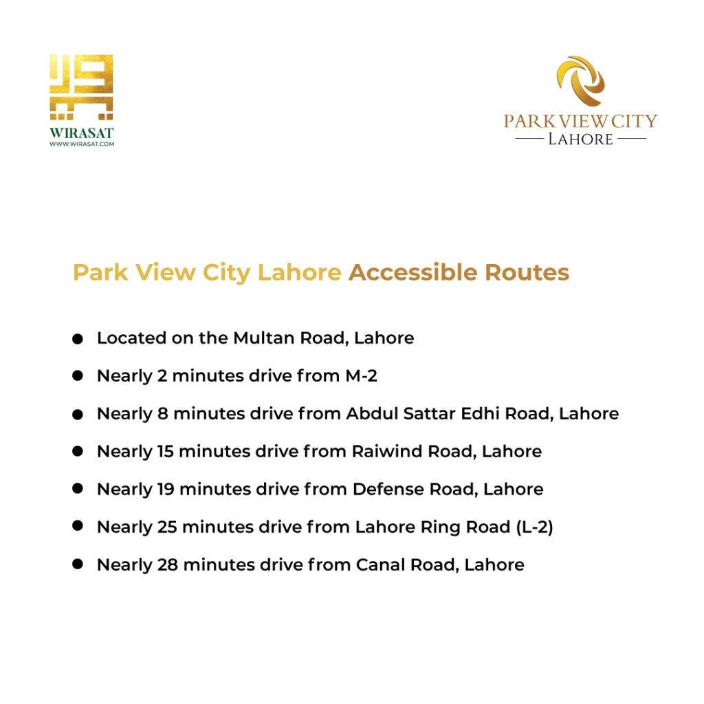 pvc lahore access points including 2 miiunuts drive from m-2 and 25 minutes drive from lahore ring road
