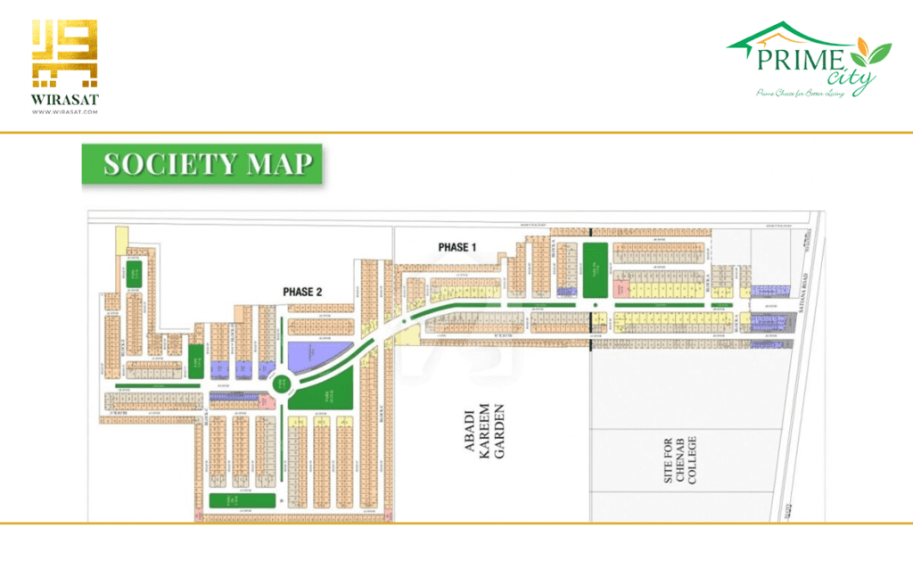 Prime City Faisalabad Master Plan showing the complete layout plan of plots