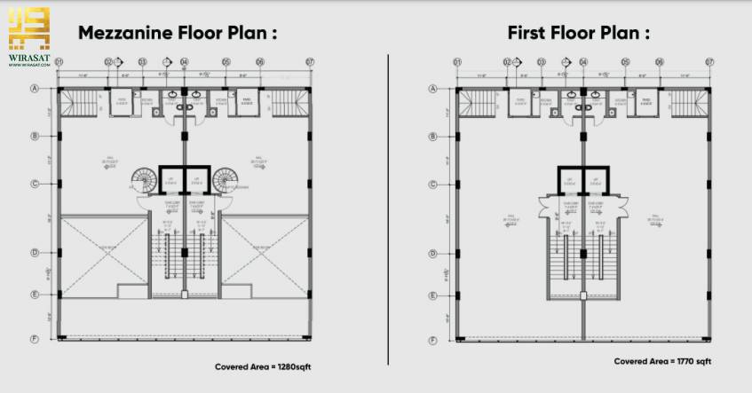the floor plan of the Mezzanine and 1st Floor of Downtown Lake City Lahore