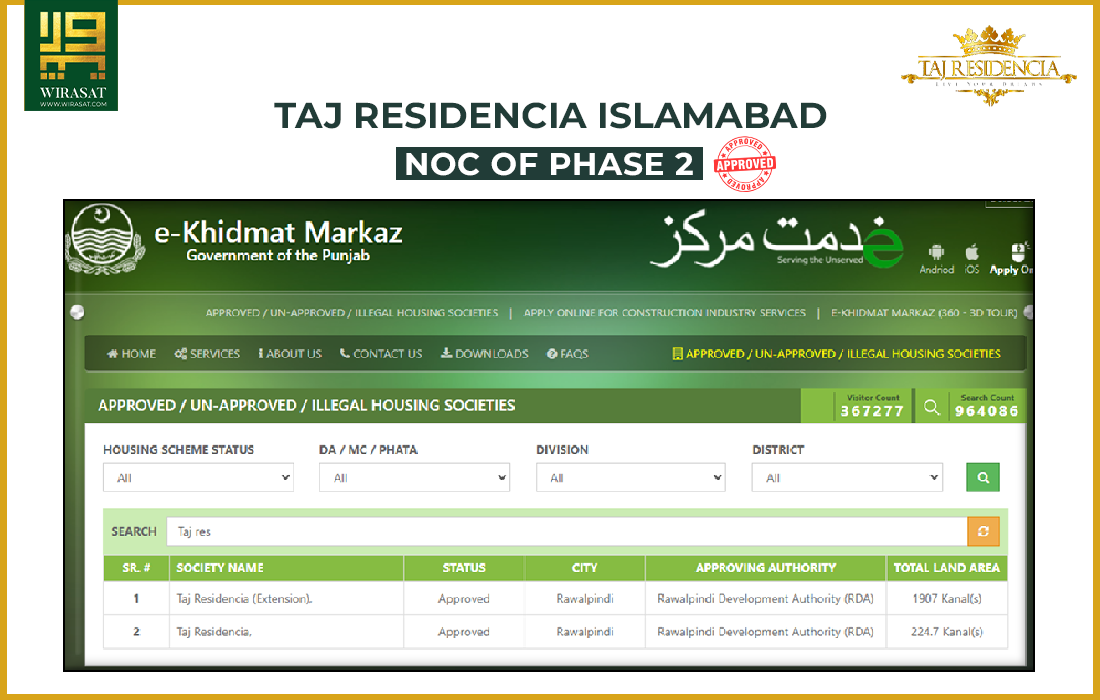 NOC For Phase 2 of The Taj Residencia Islamabad