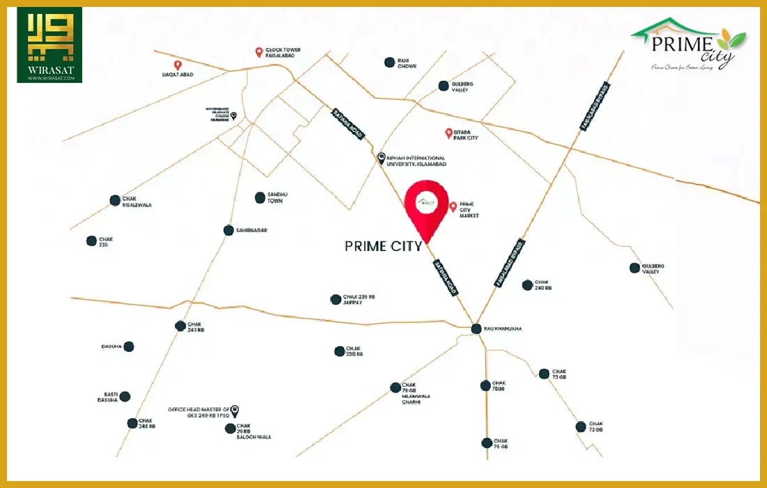 Prime City Faisalabad Location Map