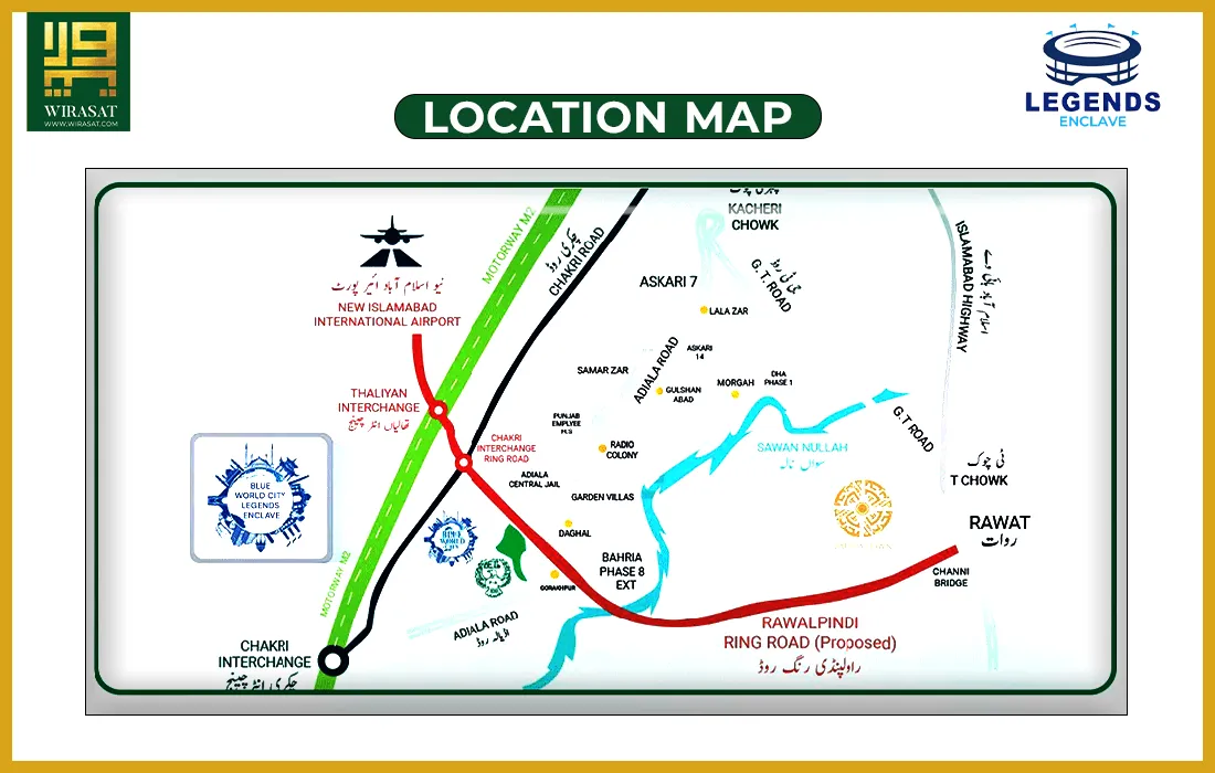 Location of Legends Enclave, Blue World City, Islamabad