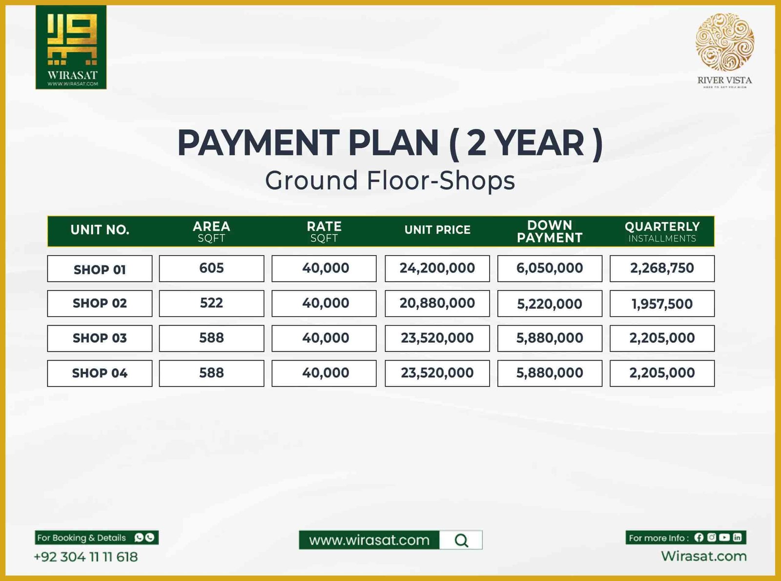 River Vista Ground Floor Shops Payment Plan