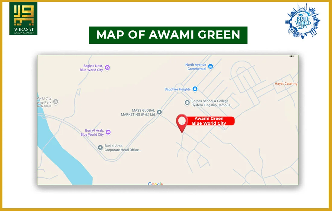 Location of Blue World City Awami Green Location