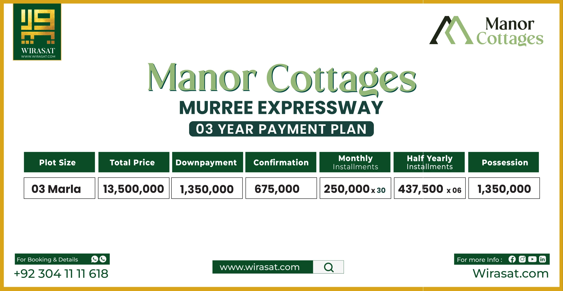 Payment Plan 3 Marla Manor Cottages