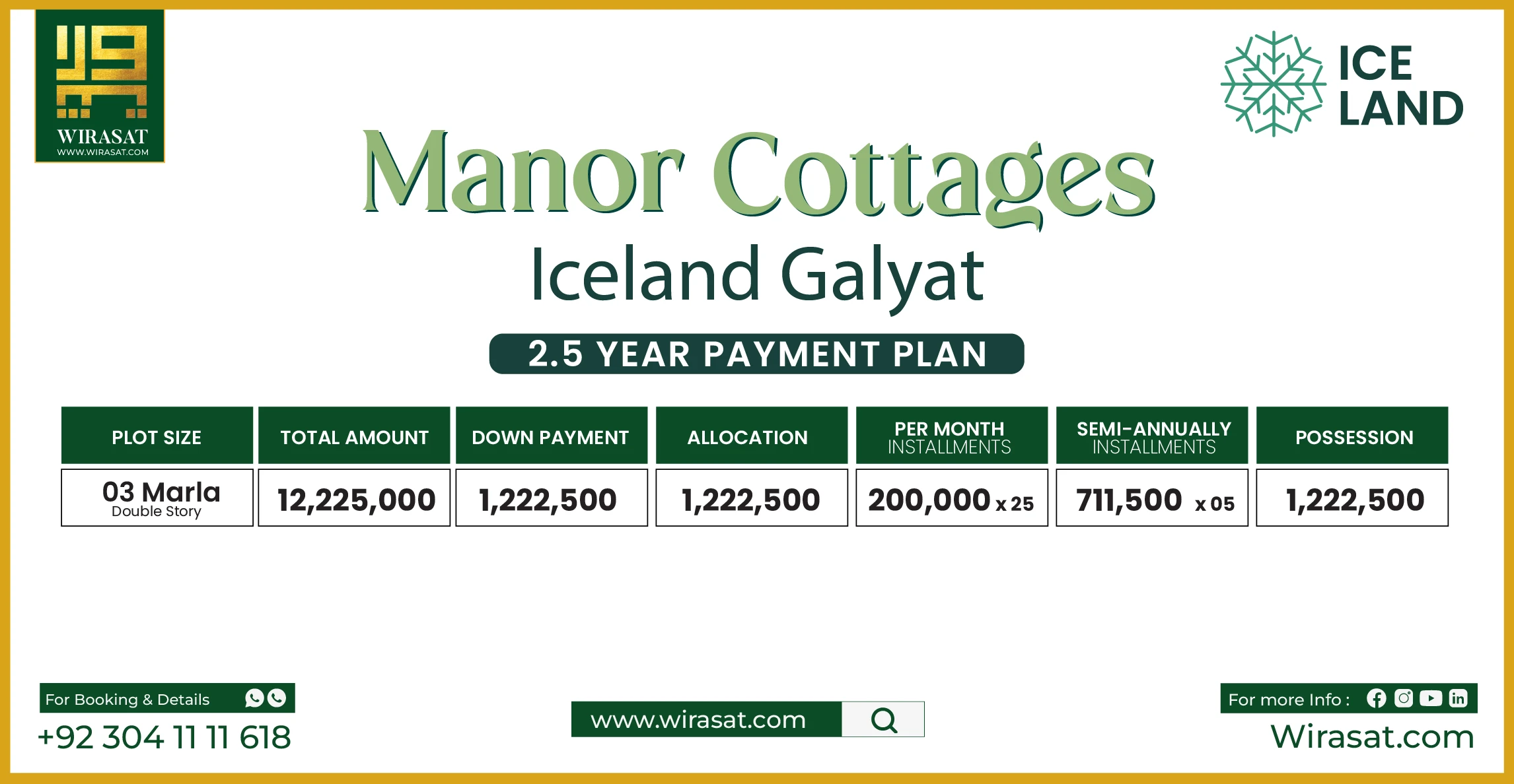 Payment Plan of 03 Marla Double Story Manor Cottages Iceland Galyat-01