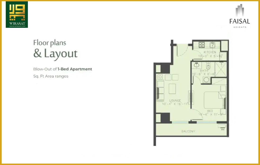 Layout Plan of 1-bed apartment in Faisal Heights Islamabad