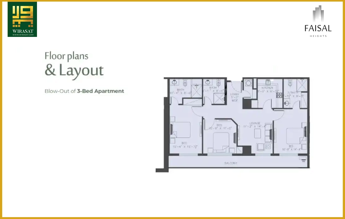 Layout Plan of 3-bed apartment in Faisal Heights Islamabad