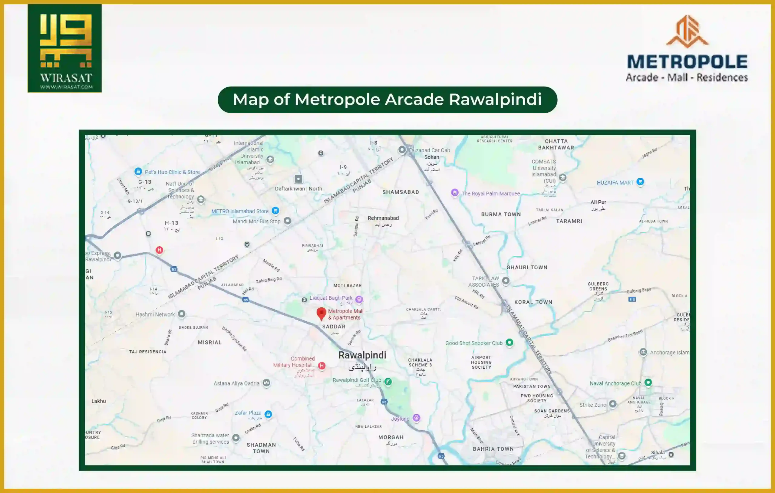 Map of Metropole Arcade Rawalpindi