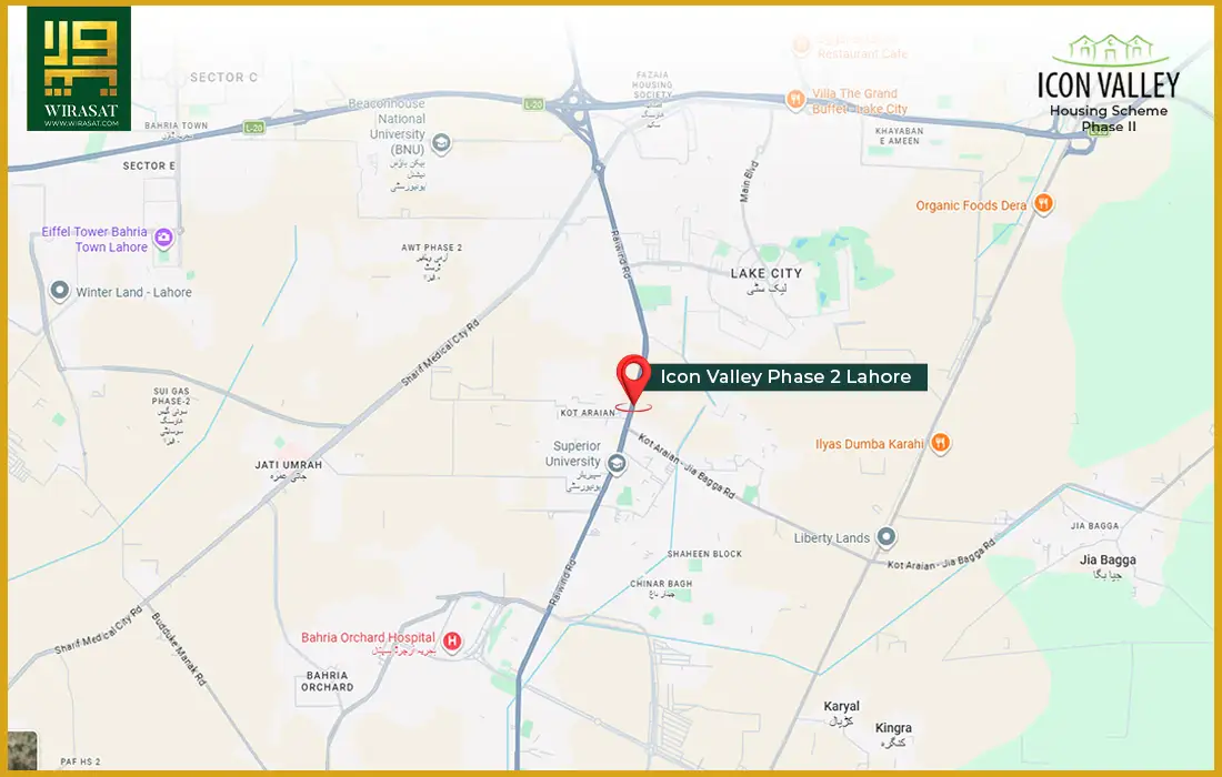 Location of Icon Valley Phase 2 Lahore