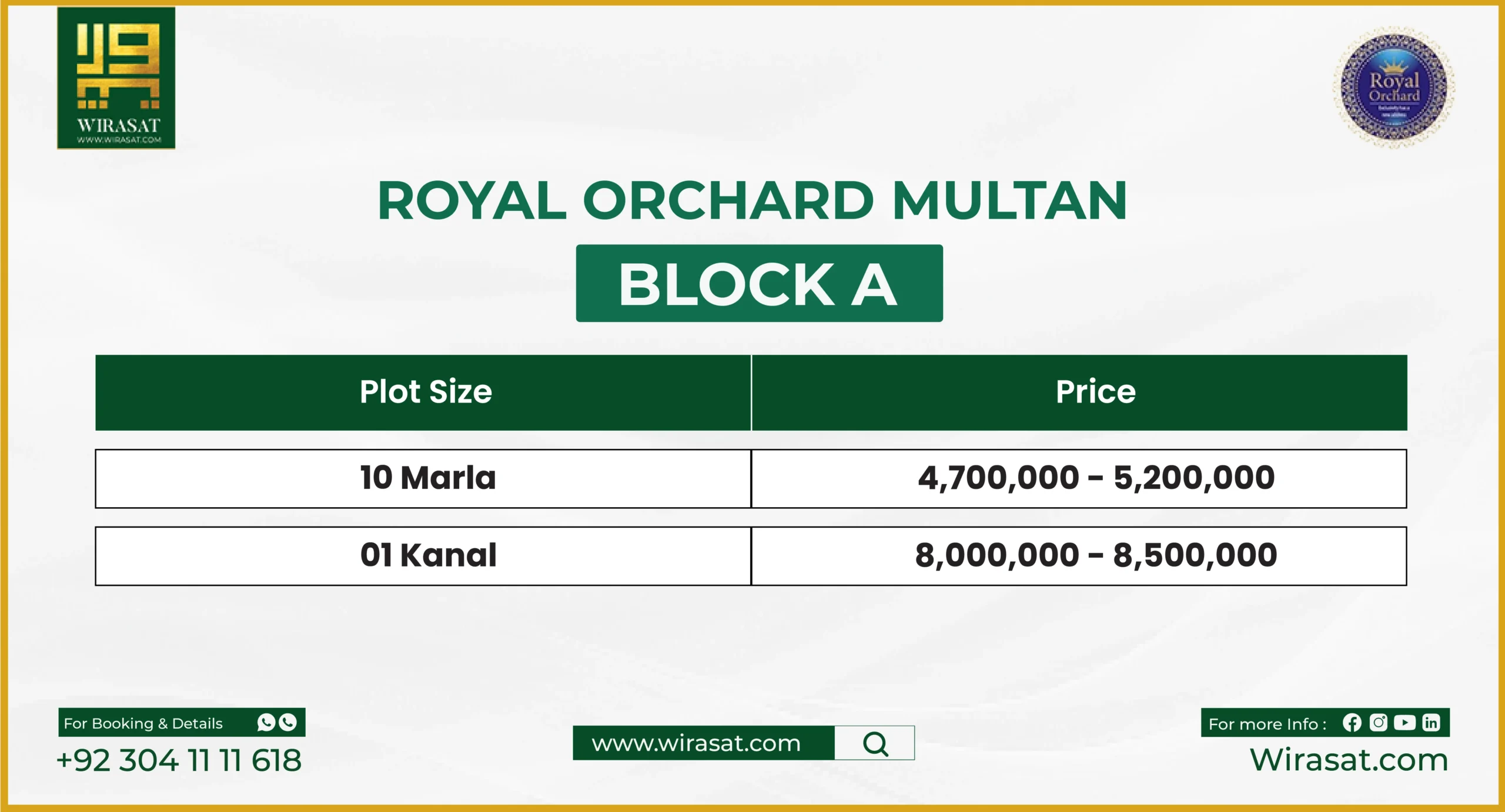 Payment plan for Royal Orchard Multan (Block A