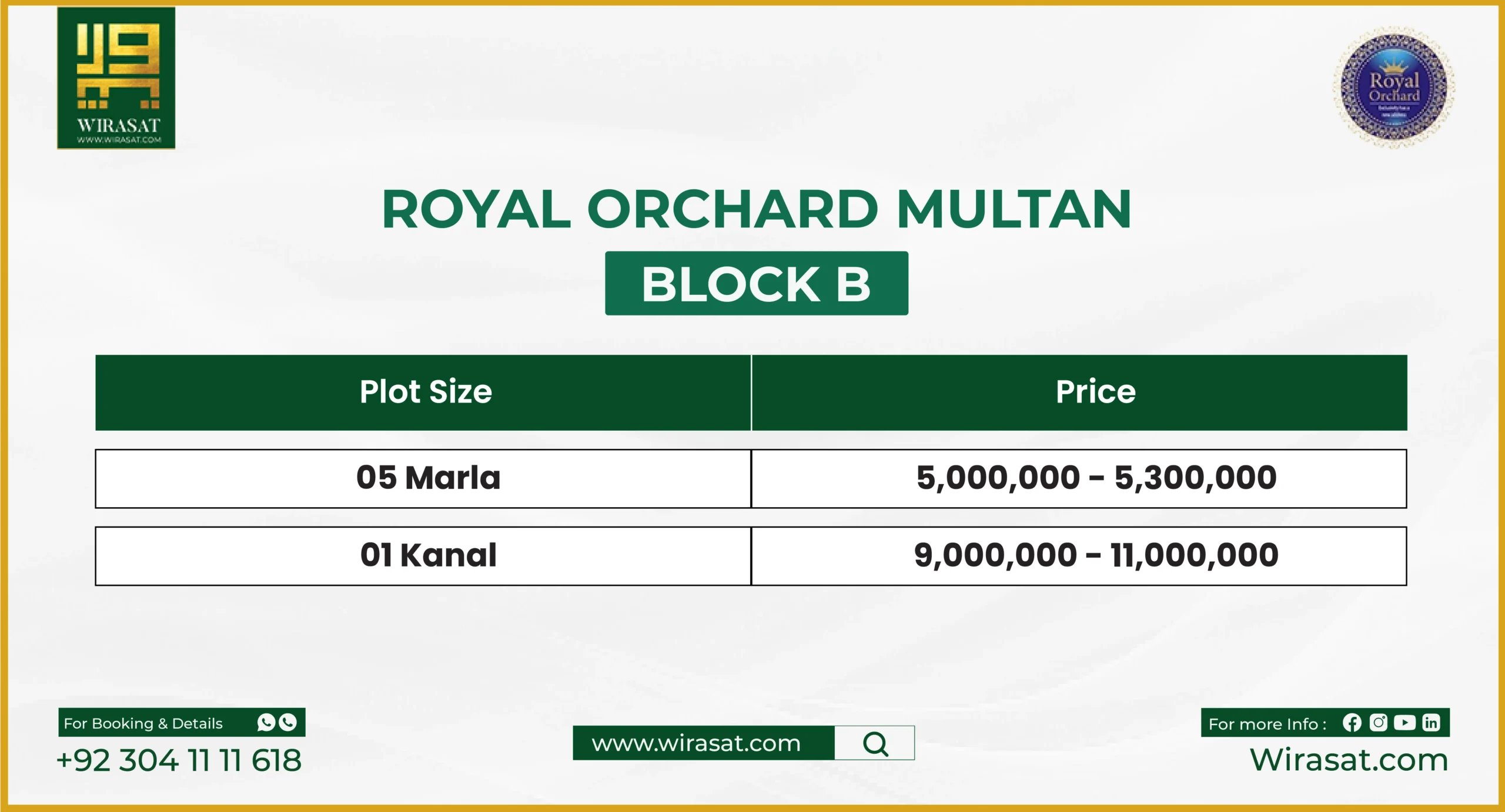 Payment plan for Royal Orchard Multan (Block B